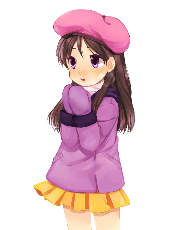 beret, breath, brown_hair, coat, hat, mittens, purple_eyes, shiozake, skirt, solo, south_park, violet_eyes, wendy_testaburger
