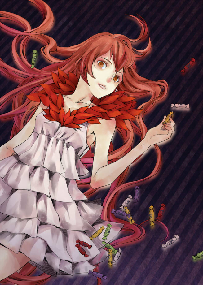 ahoge, candy, dress, long_hair, miki, miki_(vocaloid), mouseqi, red_eyes