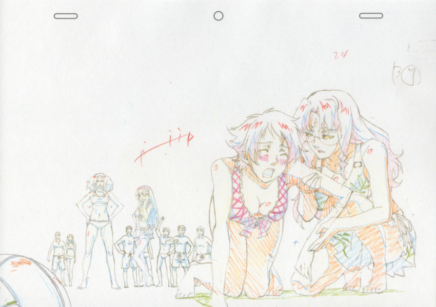 beach_volleyball, bikini, bindi, breasts, canaria_berstein, cleavage, color_trace, glasses