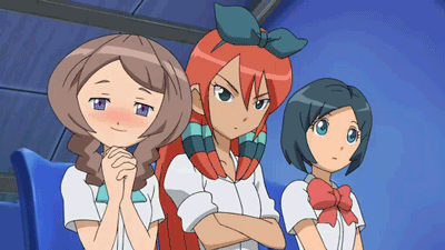 animated, animated_gif, blue_eyes, blue_hair, blush, braid, brown_hair, camera