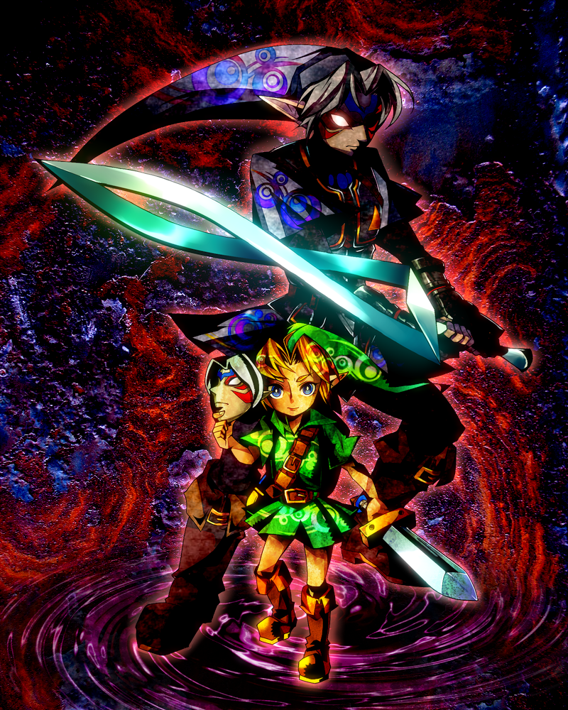 blonde_hair, blue_eyes, boots, boy, dual_persona, fierce_deity, glowing, glowing_eye