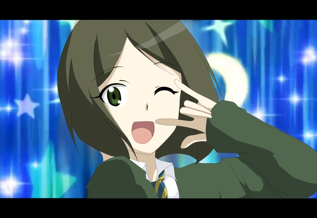1boy, \m/, carnival_phantasm, fate/stay_night, fate/zero, fate_(series), green_eyes, green_hair, letterboxed, luluyama, male, necktie, open_mouth, parody, short_hair, solo, trap, waver_velvet, wink