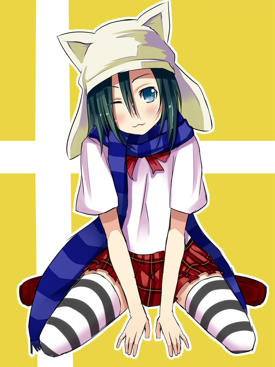 ben-tou, black_hair, blue_eyes, hat, highres, inoue_asebi, kazeoto_kirito, legwear