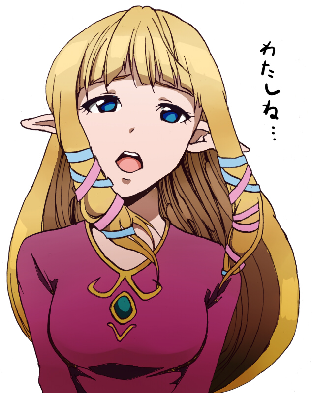 blonde_hair, blue_eyes, haniwa_(hnw), long_hair, looking_at_viewer, nintendo, open_mouth, pointy_ears, princess_zelda, skyward_sword, solo, the_legend_of_zelda