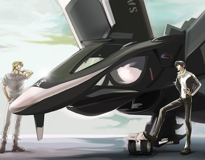 airplane, beard, black_hair, blonde_hair, facial_hair, ffr-41mr, fighter_jet, fukai_rei_(yukikaze)