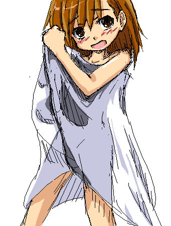 blanket, blush, brown_eyes, brown_hair, covering, embarrassed, head_tilt, last_order