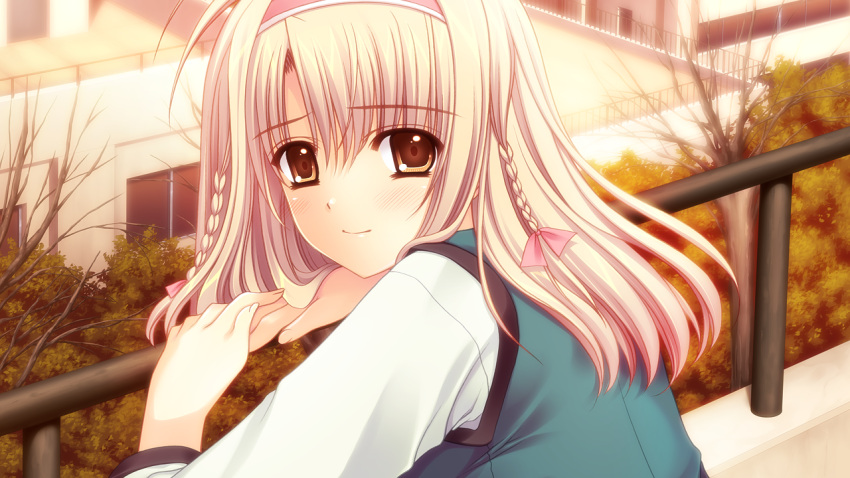 blush, brown_eyes, close, game_cg, nishimata_aoi, seifuku, sekai_seifuku_kanojo, touno_sakurako, world_wide_love