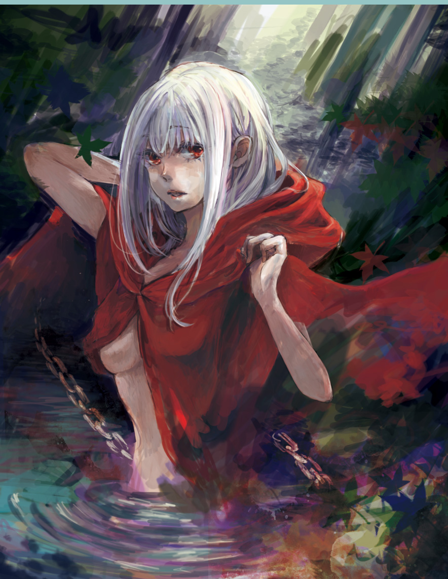 albino, breasts, cape, chain, chains, elysion, eyelashes, face