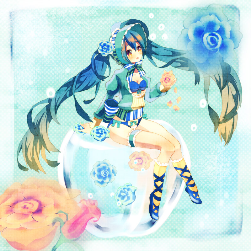 ankle_lace-up, bad_id, bonnet, cross-laced_footwear, flower, footwear, garters, hatsune_miku