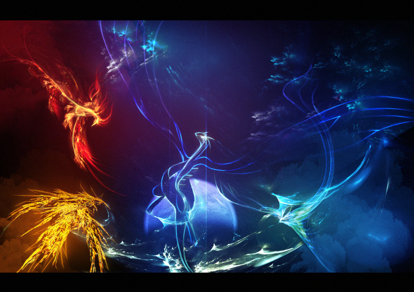 bird, electricity, fractal, lugia, moltres, moon, no_humans, pokemon, tuooneo, zapdos