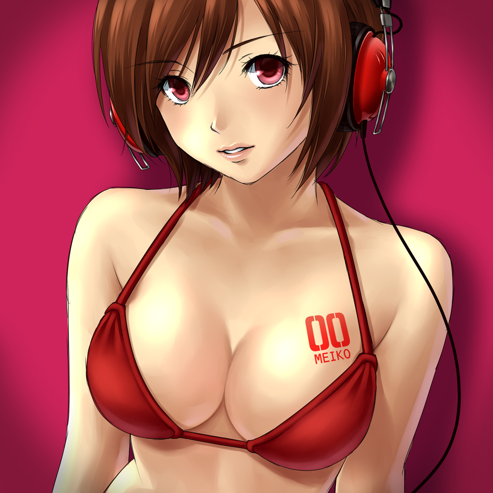 asami_(undoundo), bikini_top, breasts, brown_eyes, brown_hair, bust, cleavage, face