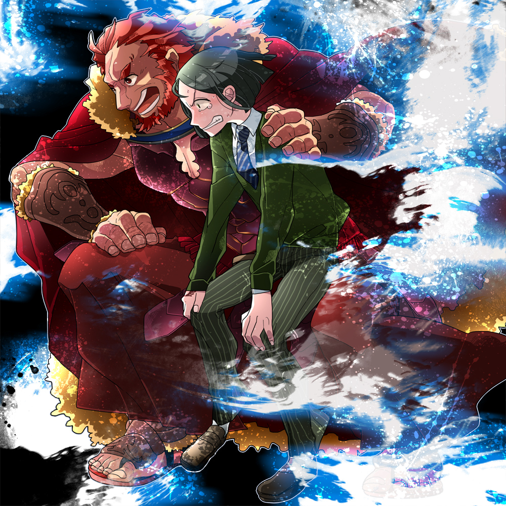 armor, beard, black_hair, cape, eyebrows, facial_hair, fate/stay_night, fate/zero