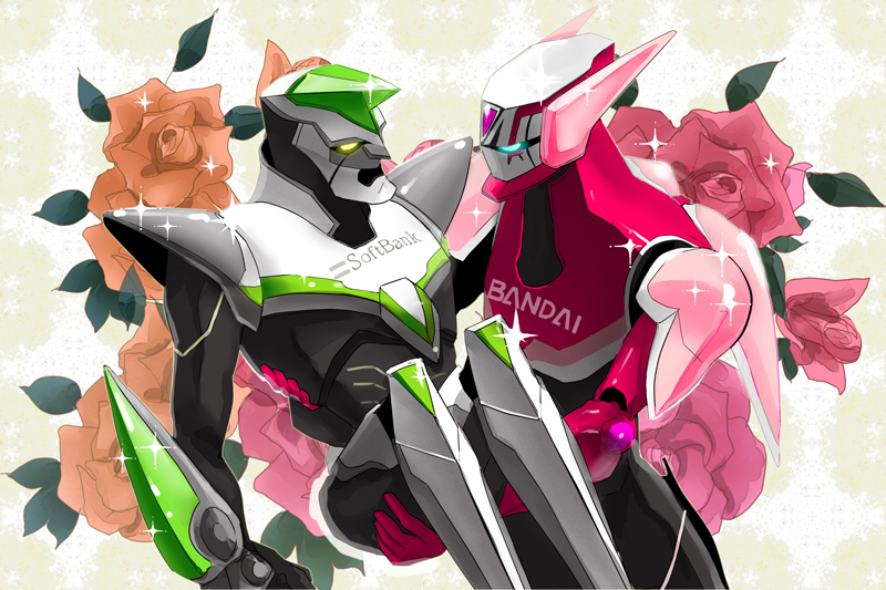 bad_id, barnaby_brooks_jr, carrying, ckfji, flower, kaburagi_t_kotetsu, multiple_boys, parody, pink_rose, power_armor, power_suit, princess_carry, rose, sparkle, superhero, tiger_&amp;_bunny, wild_tiger