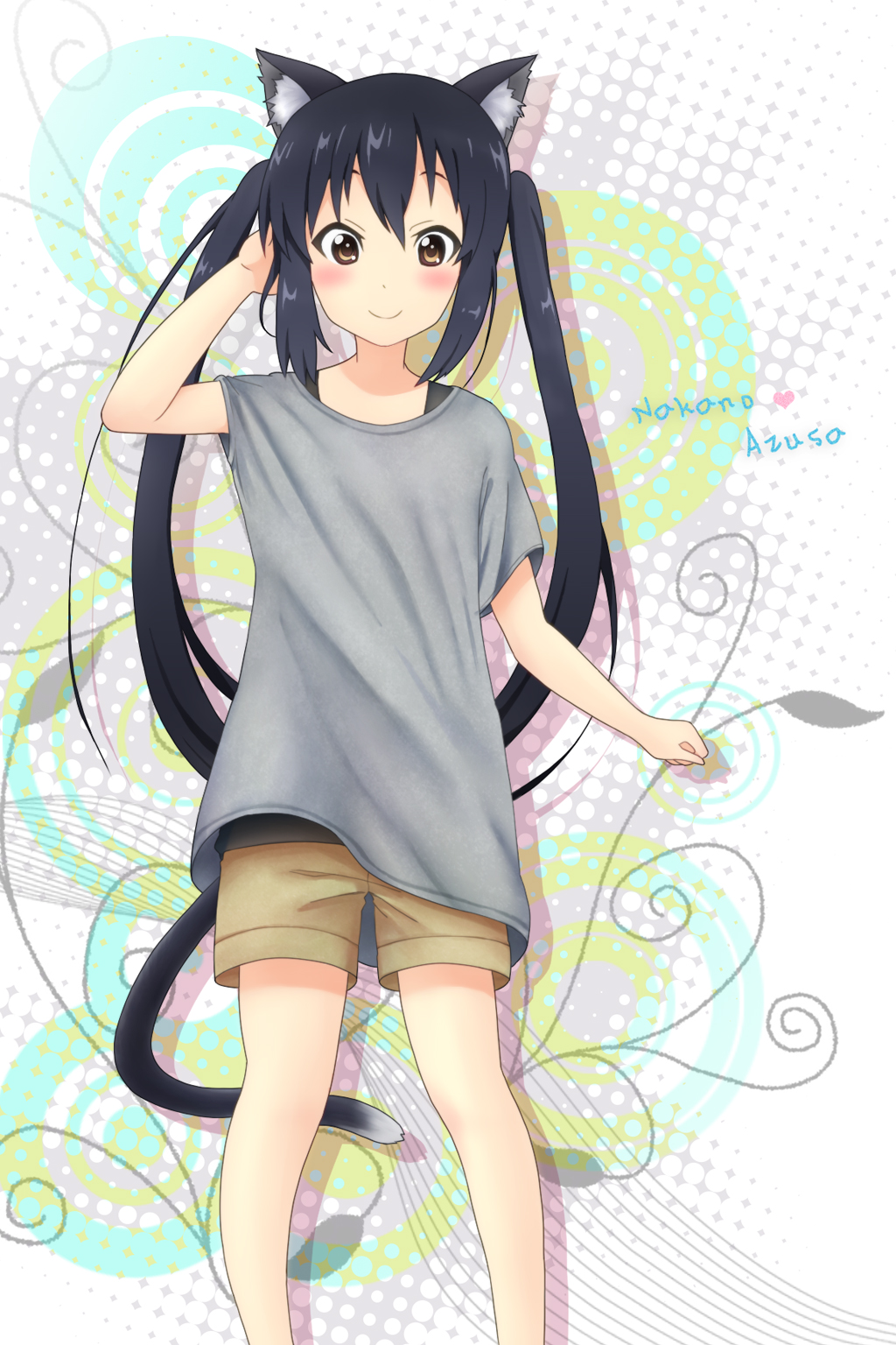 animal_ears, black_hair, brown_eyes, cat_ears, cat_tail, highres, hiroki_eiki, k-on!
