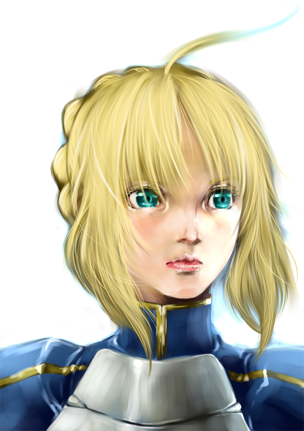 ahoge, armor, blonde_hair, d-gunhoo, fate/stay_night, fate_(series), green_eyes, realistic