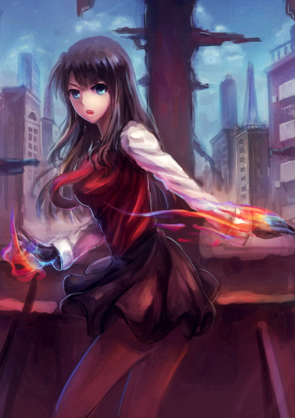 fire, kara_no_kyoukai, kokutou_azaka, pantyhose, qin, school_uniform