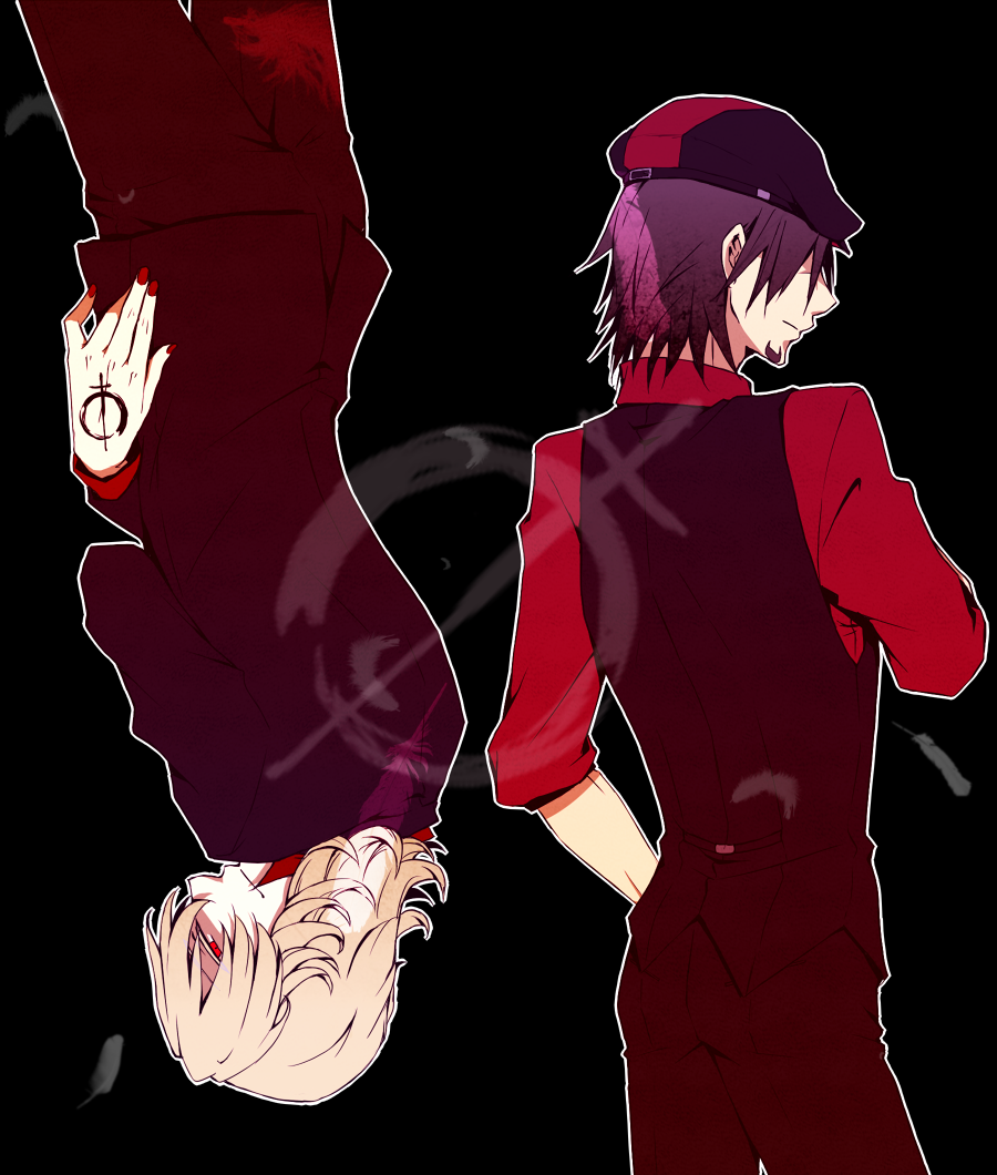 barnaby_brooks_jr, blonde_hair, brown_hair, cabbie_hat, dark_persona, ebitetsu, facial_hair, formal