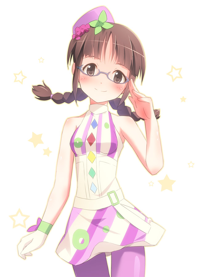 braid, brown_eyes, brown_hair, glasses, hat, idolmaster, idolmaster_2, long_hair