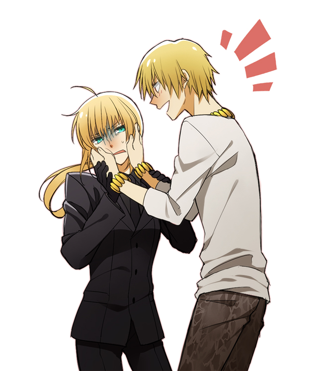 1girl, ahoge, black_gloves, blonde_hair, bracelet, bracelt, casual, face_squish