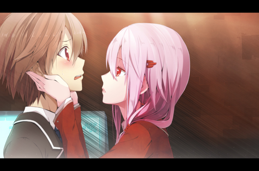 1girl, anime_coloring, blush, brown_eyes, brown_hair, guilty_crown, hair_ornament, hairclip