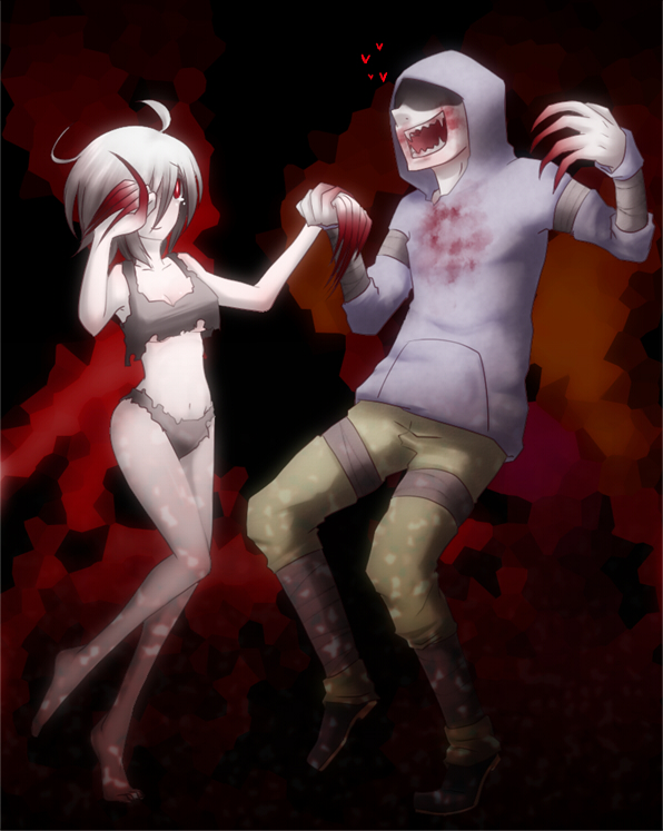 claws, dancing, fangs, hunter_(left4dead), left_4_dead, torn_clothes, white_hair, witch_(left4dead)