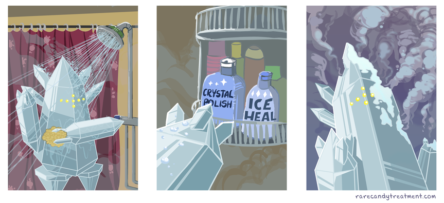 arm_up, armpits, arms_up, bath, blue_skin, bottle, brown_background, bummerdude