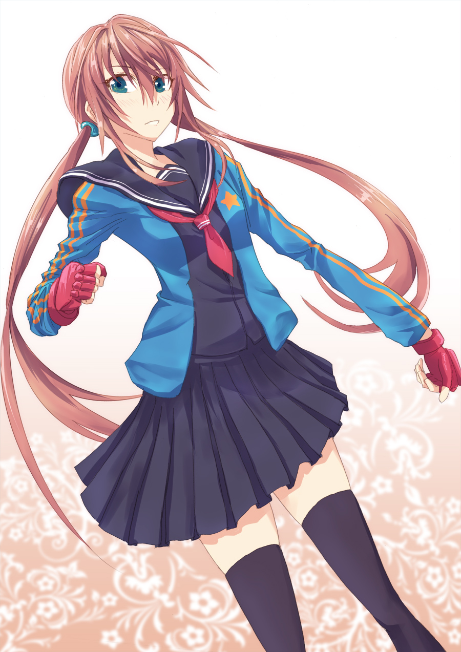 fingerless_gloves, gloves, highres, kaeru314, long_hair, momoko_(kaeru314), original, red_hair
