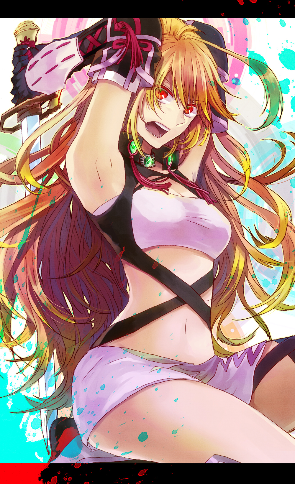 38page, :o, armpits, arms_up, bad_id, blonde_hair, breasts, choker