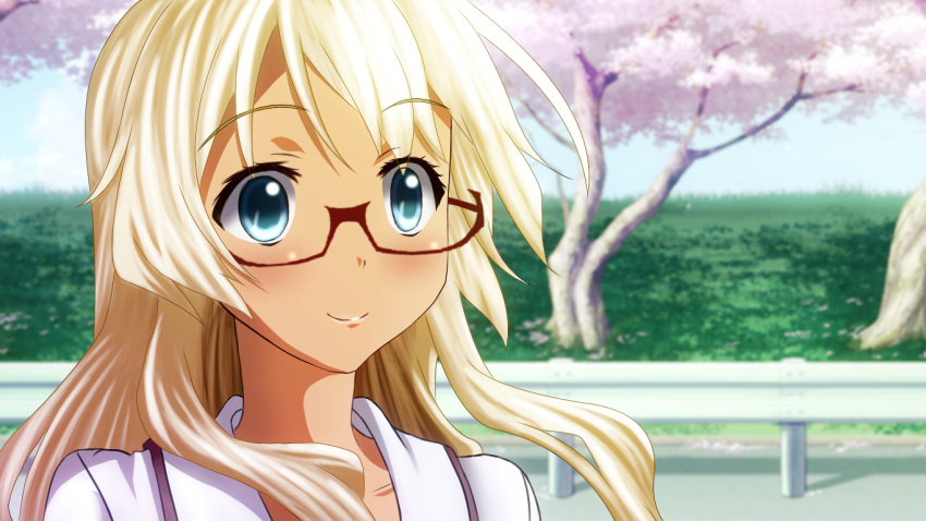 aqua_eyes, artist_request, blonde_hair, blush, dark_skin, ganguro, glasses, long_hair, mayo_chiki!, narumi_nakuru, neko_neko_koneko, smile, solo