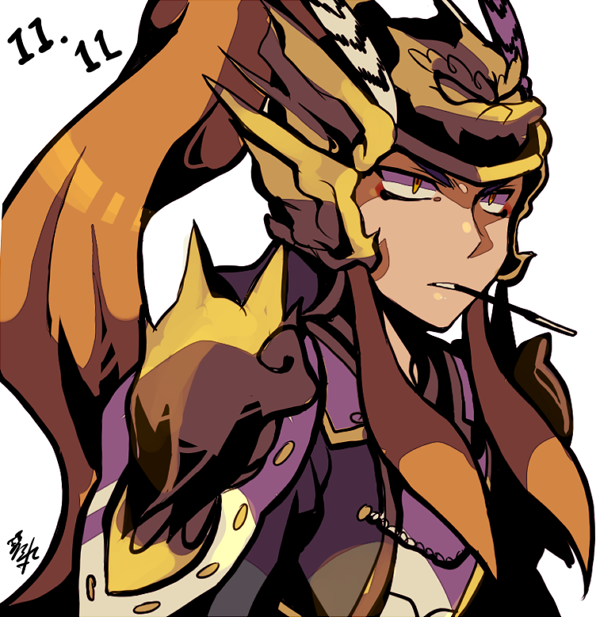 feathers, helmet, kotorai, ma_chao, male, pocky, shin_sangoku_musou, signature