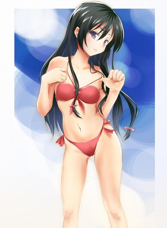 anti_(untea9), bandeau, bikini, black_hair, boku_wa_tomodachi_ga_sukunai, contrapposto, front-tie_top, hair_ribbon