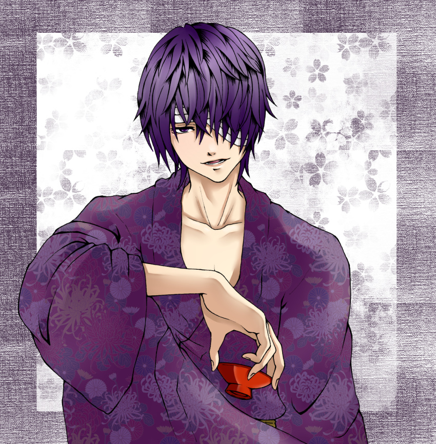 bad_id, eyepatch, flower, gintama, hands, highres, japanese_clothes, kimono