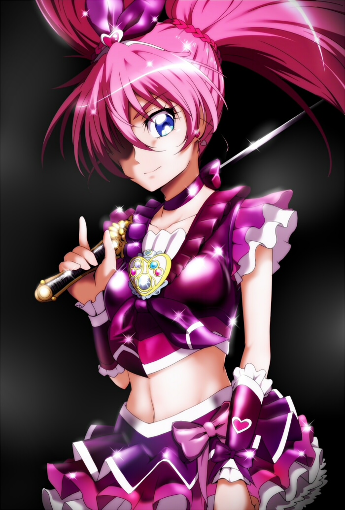 blue_eyes, cure_melody, houjou_hibiki, kamen_rider, kamen_rider_hibiki, kamen_rider_hibiki_(series), midriff, namesake