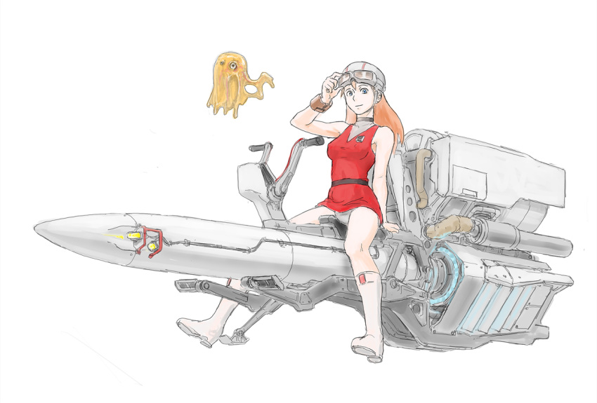 70s, 80s, alien, arm_support, blue_eyes, boots, brown_hair, buyoyon