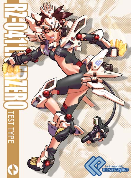 breasts, brown_eyes, brown_hair, claws, cleavage, helmet, high_heels, liger_zero
