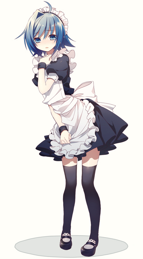 ahoge, bad_id, blue_hair, blush, cardfight!!_vanguard, crossdressinging, hiyomata, maid