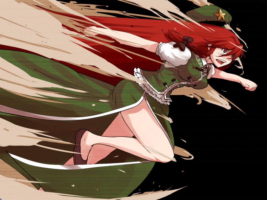 bare_legs, braid, china_dress, chinese_clothes, hat, hoku, hong_meiling, legs