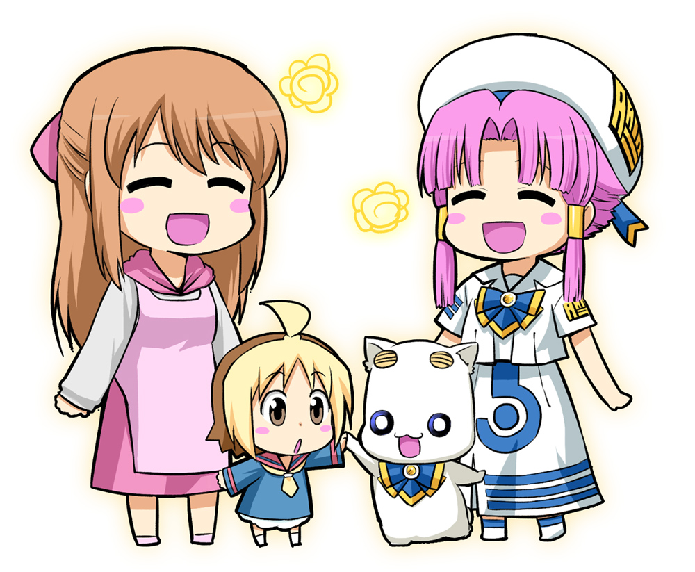 anzu_(hanamaru_youchien), aria, aria_pokoteng, blonde_hair, blush, blush_stickers, brown_hair, cat