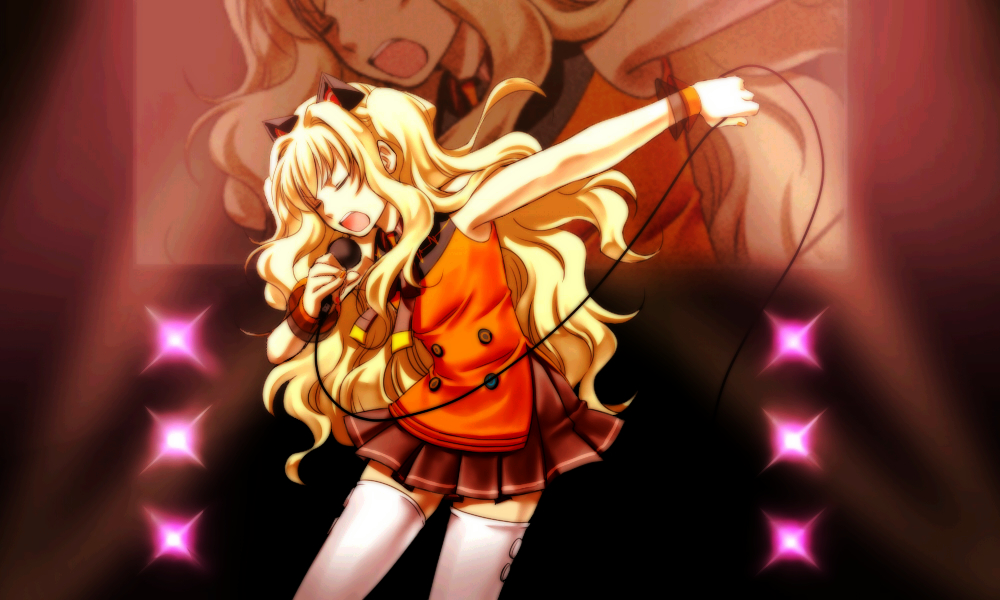 animal_ears, bare_shoulders, blonde_hair, bow, bracelet, cat_ears, closed_eyes, eyes_closed