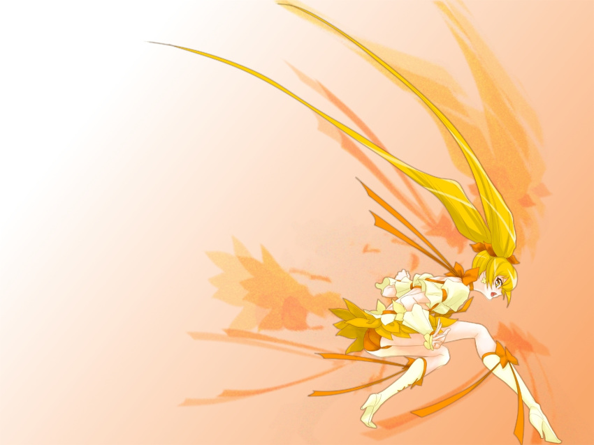 agahat, ass, blonde_hair, boots, cure_sunshine, dress, gradient, gradient_background