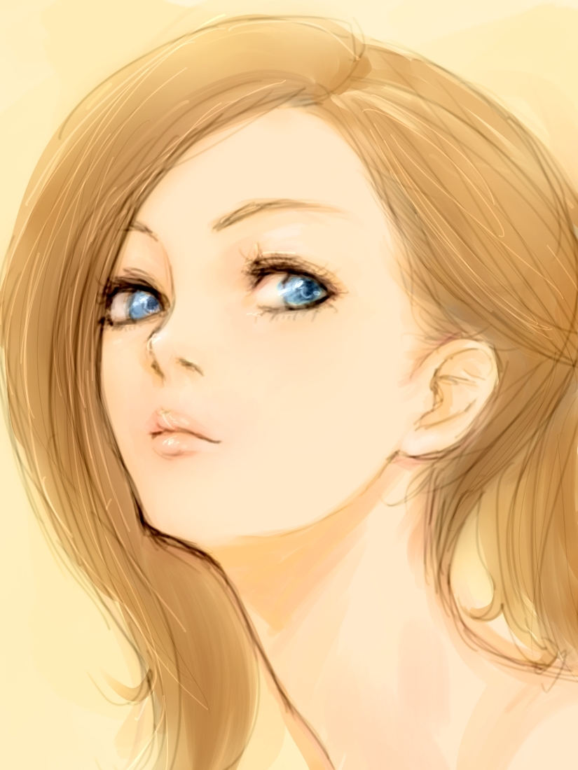 agahat, blue_eyes, brown_hair, face, lips, looking_away, original, portrait, solo