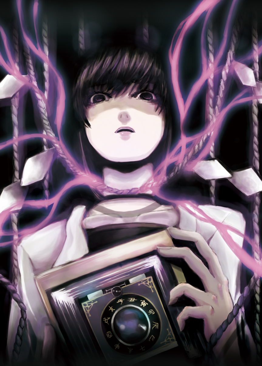ascot, blush, brown_eyes, brown_hair, camera, collar, fatal_frame, fatal_frame_1