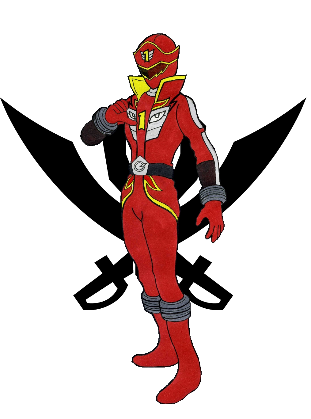 1boy, engine_sentai_go-onger, go-on_red, gokai_red, highres, kaizoku_sentai_gokaiger, male, solo