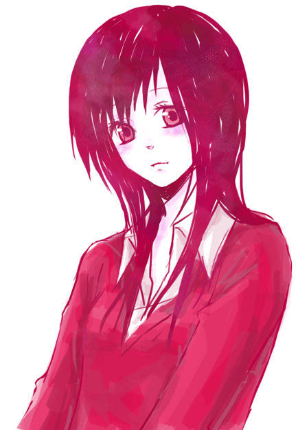 gradient, long_hair, mashita, monochrome, pink, portrait, simple_background, smile