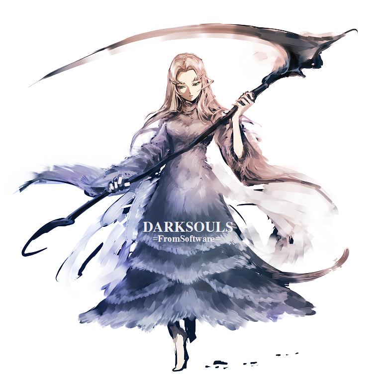 crossbreed_priscilla, fur, green_eyes, horns, long_hair, priscilla_the_crossbreed, scythe, taamo_yu