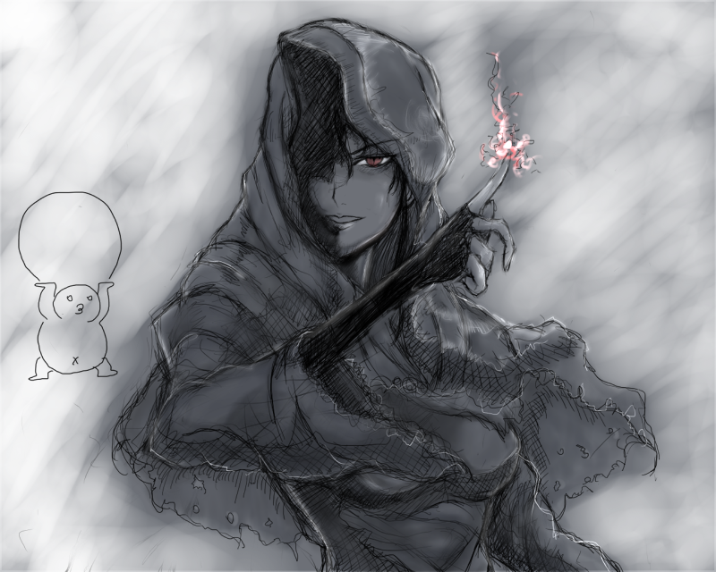 artist_request, dark_souls, fire, quelaana_of_izalith, quelana_of_izalith, red_eyes, spot_color, yarumi_(suina)