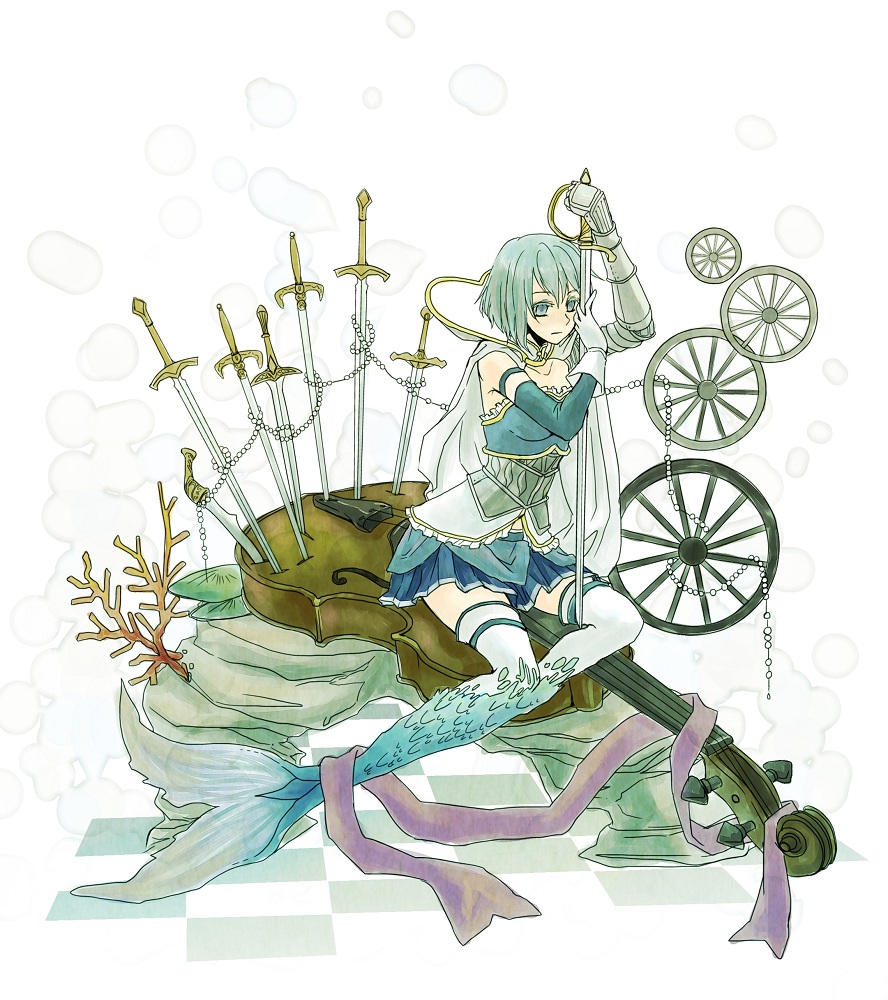 armband, armor, blue_eyes, blue_hair, cape, gauntlets, genjiguruma, gloves