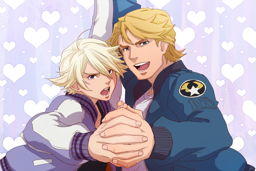bad_id, blonde_hair, blue_eyes, blue_jacket, bomber_jacket, dancing, eckzahn, ivan_karelin