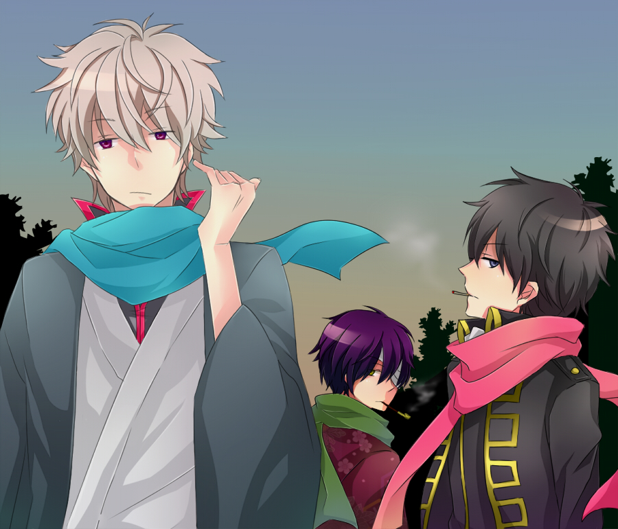 bad_id, black_hair, blue_eyes, cigarette, eyepatch, forest, gintama, hijikata_toshiro