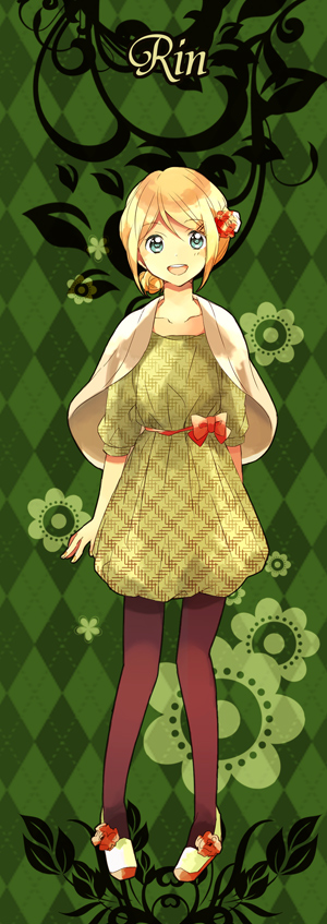 :d, alternate_hairstyle, argyle, argyle_background, blonde_hair, blue_eyes, casual, flower